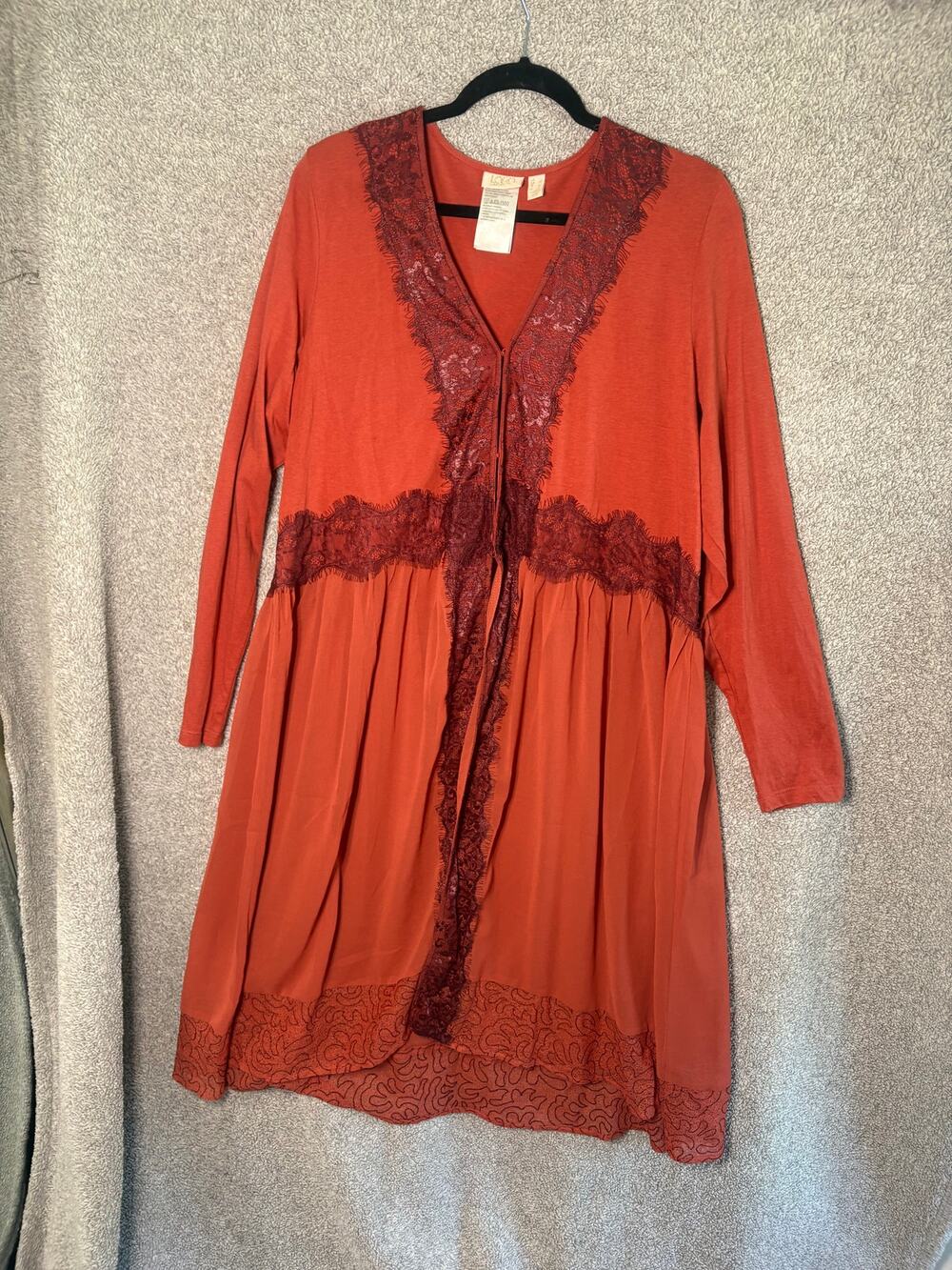 Burnt Orange Lace Duster Cardigan L Boho Fairycore Whimsigoth
